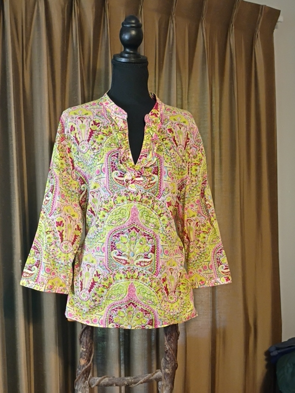 Talbots Pink and Lime Green Paisley Lightweight Tunic